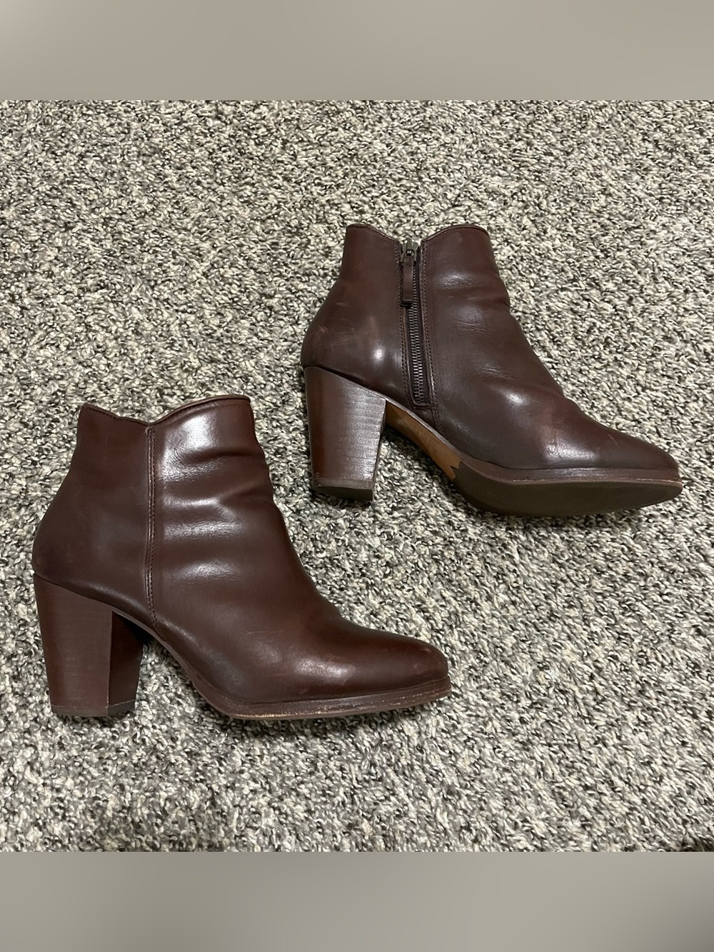 Thursday Boot Company Uptown Bootie Old English Leather Brown Side Zip 3" Heel